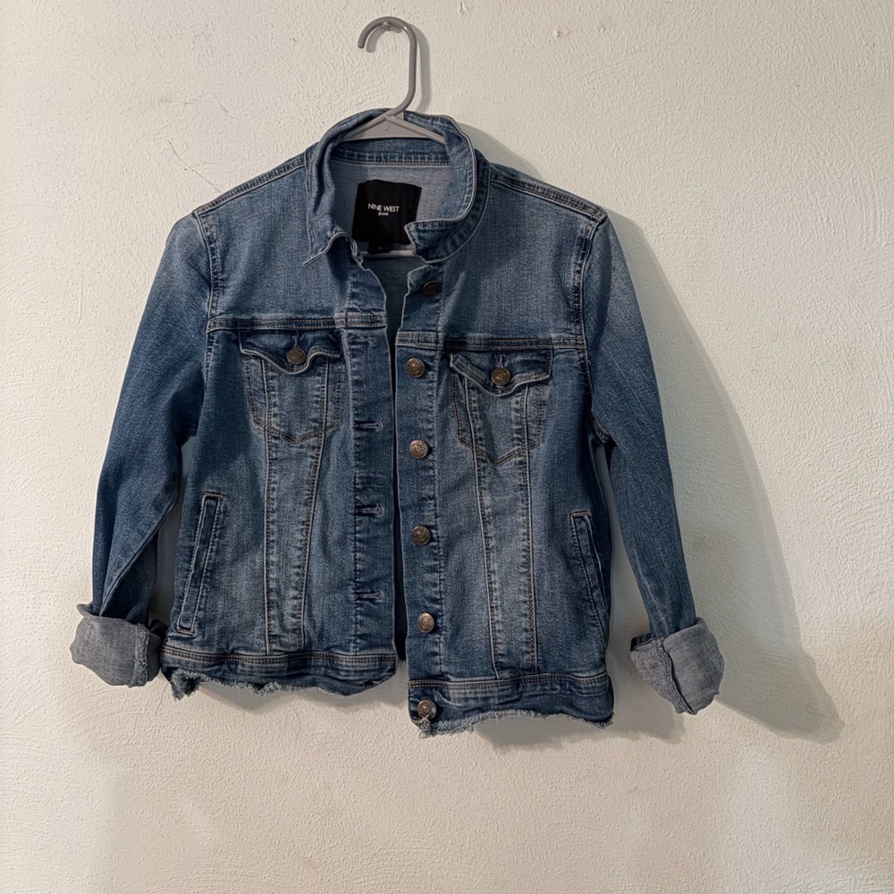 Nine West Medium Wash Denim Jacket with Raw Hem